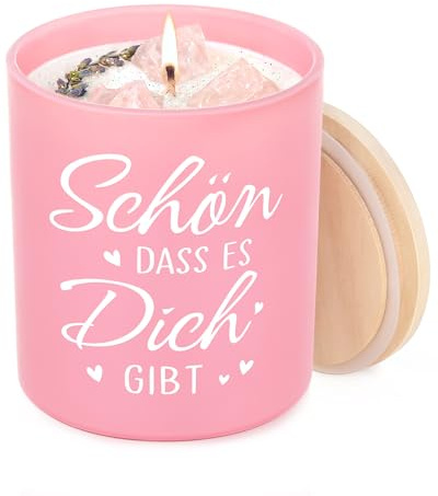 Craftique Geschenke für Frauen, Dekorative 10OZ Duftkerze mit Holzdeckel, Rosa, Schön dass es Dich gibt, Geburtstagsgeschenk für Frauen, Freundin, Frau, Oma, Mama, Kollegin, Schwester, Geschenkideen