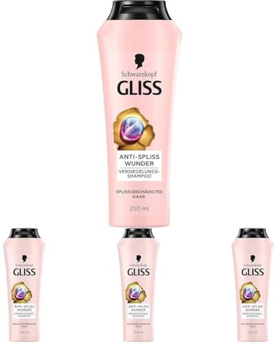Gliss Shampoo Anti-Spliss Wunder (250 ml), Haarshampoo mit Ion-Komplex & Traubenkern-Öl, Pflegeshampoo für geschädigtes Haar versiegelt Spliss langanhaltend (Packung mit 4)