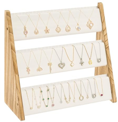 Emfogoo Porte Collier, Présentoir Bijoux en Bois, Porte Bijoux Femme de 3 Couches, Rangement Bijoux pour Afficher 72 Collier, Permet de Ranger les Colliers et les Bracelets (Vintage Brown)