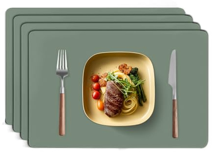 TAZAMI Silicone Place Mats for Table set of 4 Reusable Washable Non-slip Table Mats Nonstick Heat Resistant Waterproof Placemats for Kitchen Restaurant Office Desk 30X40cm(Sage Green)