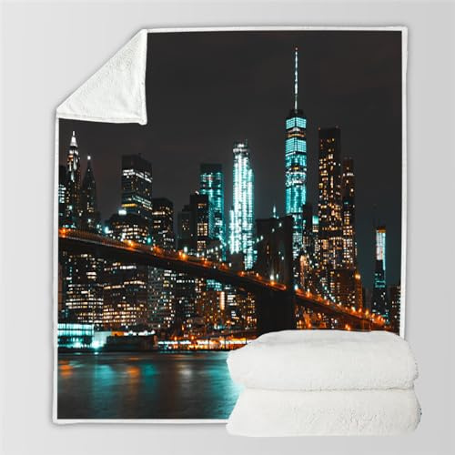 HABEAT 3D Kuscheldecke New York Decke 130x150cm New York Wohndecke Microfaser Flauschig Winter Weich Warm Plüsch Sofaüberwurf Tagesdecke Flanell Blanket für Sofa und Bett（Stil 34-5）