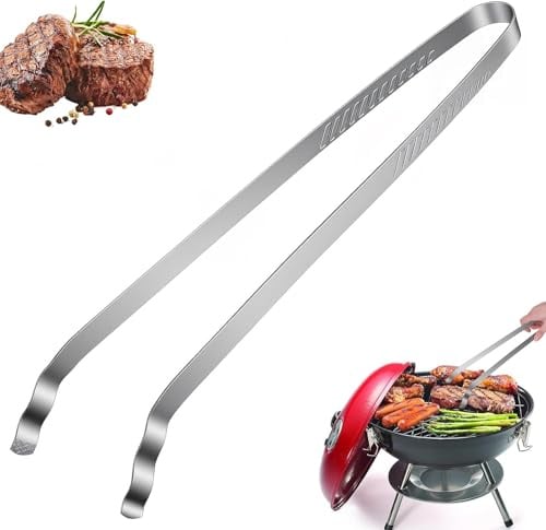 SelfTek Grillzange Edelstahl Lang - 40cm BBQ Zange für Elektro-, Kohle-, oder Gasgrills, als Grillzange Fleischzange Wurstzange Steakzange, Spülmaschinengeeignet, Silber