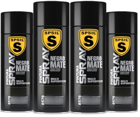 SPSIL Pintura Spray Mate Negro Mate(pack of 4) 400ml, Secado Rápido Profesional, Aplicación Fácil en Metal Madera Plástico, Interior Exterior Ideal DIY Decoración Muebles Automóviles