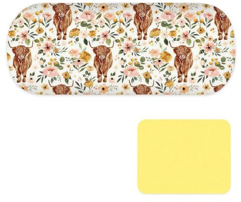 Fakcrkun Highland Cow Glasses Case, Floral Glasses Case Hard Shell with Cleaning Cloth, Portable Sunglasses Case Highland Cow Gifts for Women Men Travel Daily Use