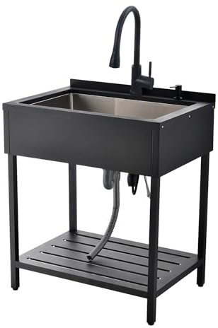 WMXQX Black Stainless Steel Utility Sink, 30.7x21.65 x35 Freestanding