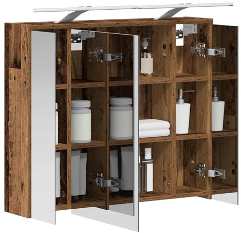 vidaXL Badezimmerspiegelschrank Altholz 73,5 x 16 x 62,5 cm, Moderne Badezimmer, rechteckiger Stauraum, Wandregal, doppelseitiger Spiegel, Flexibles Möbel