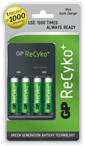 GP ReCyko AR03 6 Hour Charger with 4 AA Batteries – Black