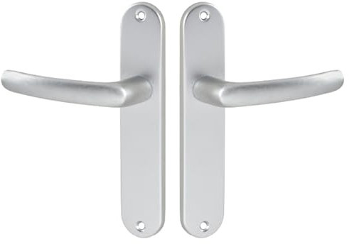 Vachette Set de Poignée de Porte sur Petite Plaque - Version Bec de Cane Porte Cuisine/Salon, Entraxe 165 mm - Système de Pose Facile - en Aluminium Résistant - Finition Argent - Garantie 2 Ans