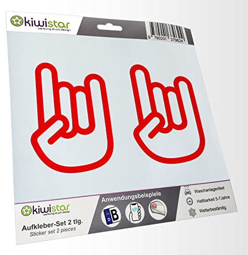 - 2X Kennzeichenaufkleber - Rock'n'Roll Hand - Metal Hand - Autoaufkleber - Evolution Charles Darwin Aufkleber für Auto, Laptop, Fahrrad, LKW, Motorrad Mehrfarbig JDM Decal Racing
