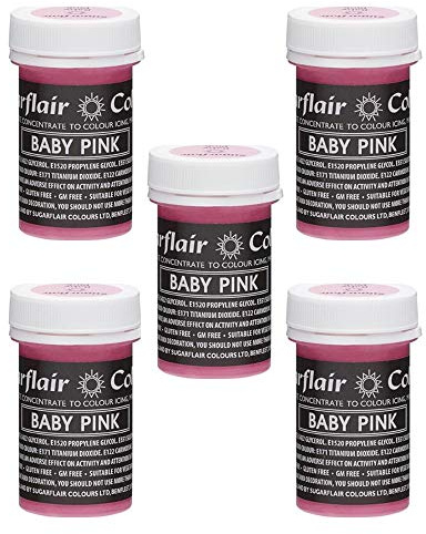 Sugarflair Baby Pink Pastel Food Colouring Paste, Highly Concentrated for Use with Sugar Pastes, Buttercream, Royal Icing or Cake Mix, Subtle Colour Dye - 25g (Pack of 5)