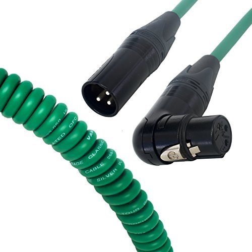 Van Damme Curly Mic Cables. Neutrik Angled Balanced Female to Male XLR. Boom Mic Cable. (Medium, Green)