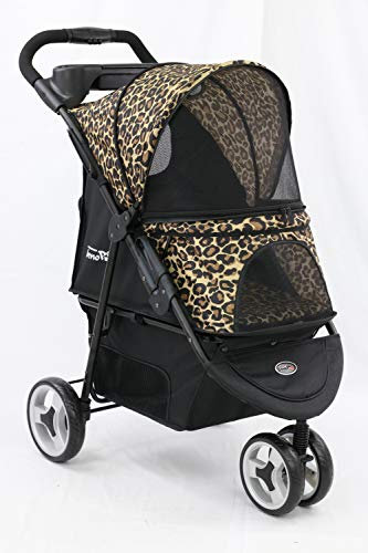 Innopet Hundebuggy Allure Cheetah - Stilvoller Hundebuggy mit Leopardenmuster - Einhändig faltbar - max. 20kg - Aufbewahrungskorb und 2 Sicherheitsleinen - Idealer Haustierwagen für Katzen und Hunde