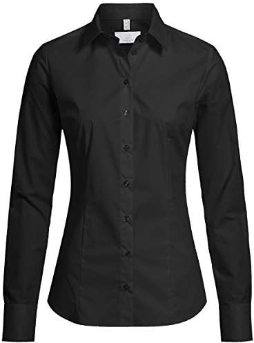 GREIFF Größe 40 Corporate Wear Basic Damen Bluse Lamgarm Slim Fit Kent Kragen Schwarz Modell 6510