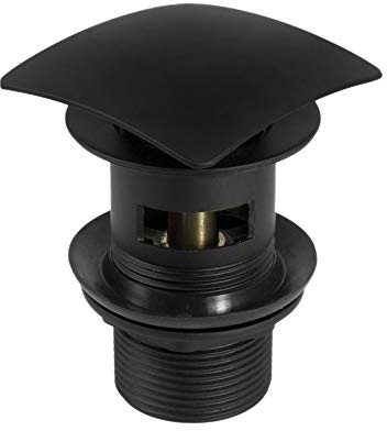 Hochwertige Universal Ablaufgarnitur Schwarz Eckig aus Messing mit Pop Up Ventil mit Überlauf für Waschbecken/Waschtisch 1 1/4 Siphon Syphon Anschluss Click Clack