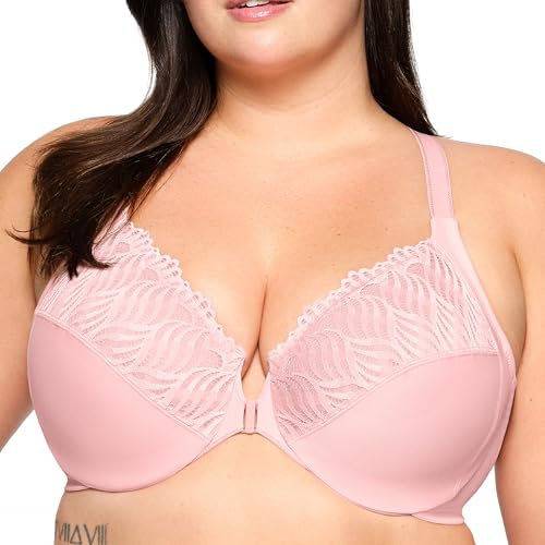Glamorise Wonderwire-Vorderverschluss-T-Rücken-BH NR. 1398Sanftes Pink,95D