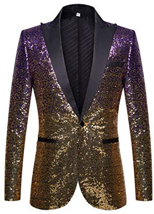 PYJTRL Herren Anzugjacke mit Pailletten (L, Violett/Goldfarben)