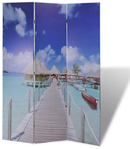 Tidyard Zusammenklappen Foto-Paravent Trennwand Raumteiler Wand Strand/Blumen doppelseitig Dekoration Mit Aufdruck Bedruckt,Faltbar Sichtschutz Stellwand,Massives Tannenholz,mehrere Auswahl