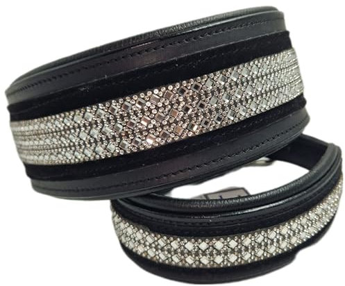 Diamanti Lederhalsband Strass Glitzer Leder Halsband Breit S M L Tysons Breeches Schwarz/Kritall (XL) B Ware !!!