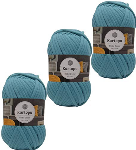 3x200gr Home Decor -weiches Textilgarn- gleichmäßige Einfärbung und Garnstärke- Häkelgarn für Kissenhüllen, Taschen, Häkeldecken- Jersey Garn in großer Farbauswahl (meerblau 1551)
