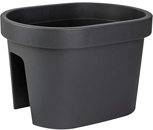 alles-meine.de GmbH Blumentöpfe - Modell & Farbwahl - 5 Stück Geländer Blumenkästen - schwarz - LANG - oval - 40 cm - Blumentöpfe/Pflanzkübel/Pflanzschalen - Geländerkasten..