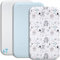 Lovely Hippo 2X Spannbettlaken 83x50cm 100% Baumwolle + 1X Matratzenschoner 100% wasserdichtem Material - Set 3X - Kompatibel Chicco, Kinderkraft (Blaue Tiere, 50 x 83 cm)