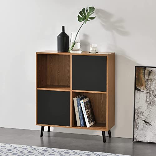 [en.casa] Beistellschrank Heby 93x80x30 cm Kommode mit 2 offenen Ablagefächern Wandschrank max. 20 kg Dunkler Holzton/Schwarz