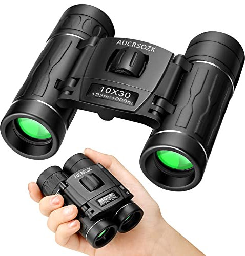 Jumelles Puissantes pour Enfant AUCRSOZK 10x30 Etanche Compactes Petites Jumelle Telescopes and Optics pour Observation Oiseaux Chasse Randonnée Voyage Montagne Concert - Noir