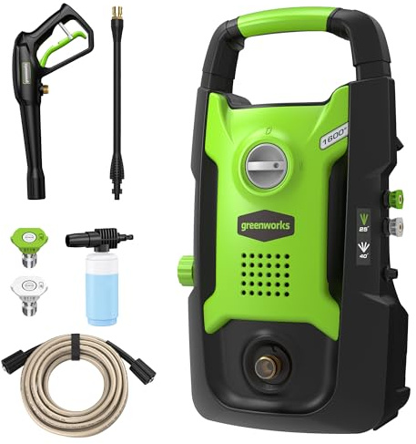 Greenworks 1600 PSI (1.2 GPM) Electric Pressure Washer (Ultra Compact, Lightweight, 20 FT Tangle-Free Hose, 35 FT Power Cord) Great for Cars, Fences, Patios, Driveways, Decks and Patios