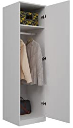 ADGO SD-50 Penderie étroite pour vêtements, armoire haute, blanche, 50 x 50 x 180 cm, armoire pour chambre à coucher, multi-usages, avec cintres et étagère de plafond (livrée en 2 paquets)