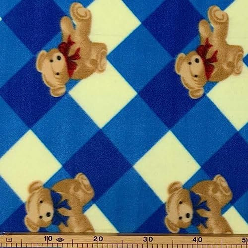 Tessuto Pile Antipilling Orsetto Rombo 50 Cm - Azzurro