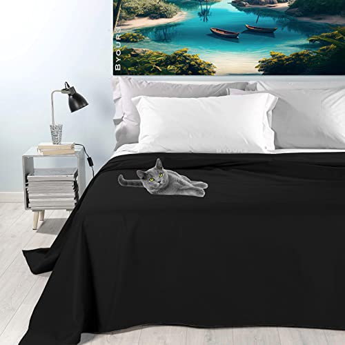 Byour3 - Tagesdecke Reine Baumwolle 100% LICHT Doppelbett Einzelbett Queen Size Bettdecke Rechteckiges Hypoallergenes Dekorative Decke Widerstandsfähige Abdeckung Schlafzimmer (Schwarz, Doppelbett)