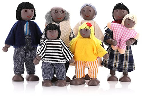 cobee Puppenhaus Familie Menschen Figuren, 7 Stück Holz Puppenhaus Familie Puppen Mini Puppe Familie Pretend Play Figuren Miniatur Puppenhaus Puppe Figuren (A)