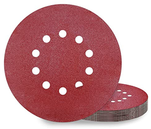 KONGMING Dischi Abrasivi 225 mm 10 pezzi 10 Fori Grana P80 Rotondi di Carta Vetrata per Levigatrici a Collo Lungo Smerigliatrici per Cartongesso Parete e Levigatrice a Soffitto