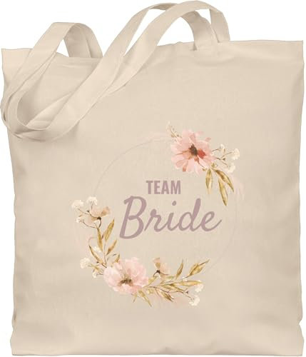 Baumwolltasche - JGA Junggesellenabschied Frauen - Junggesellinnenabschied Team Bride Boho Blumenkranz Motiv I - Unisize - Naturweiß - beutel braut crew tasche bachelorette party blumen stoffbeutel