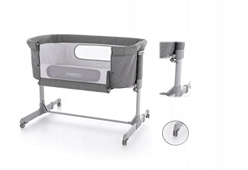 Feedo Beistellbett Babybett 2in1 mit Matratze, Faltbare Seite, Höhenverstellbar, Netzfenster, 4 Rollen und Transporttasche - 0-6 Monate, 9 kg