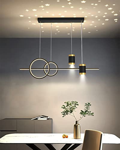 Hsyyz LED Dimmbar Pendelleuchte Esszimmerlampen Esstischlampe Neu Entwurf sternenklarer Himmel Hängelampe mit Fernbedienung Pendellampe höhenverstellbar Hängeleuchte lampe 50W (Schwarz)