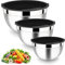 HaWare Rührschüssel, Edelstahl Schüssel Salatschüssel 3er Set mit Luftdichtem Deckel, Perfekt für Backen/Kochen/Zubereitung, Stapelbar & Spülmaschinenfest, 4.5L / 2.7L / 1.5L - Schwarz
