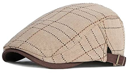 MUYAN Herren Schiebermütze Barett Cap Baumwolle Flatcap Gatsby Ivy Irish Hat Newsboy Schirmmütze Karierte Herrenmütze mit Schirm- Frühling/Sommer (Khaki)
