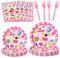Nkaiso Stoviglie Per Feste 96 Pezzi Caramelle Festa Posate Compleanno dei Bambini set Include Piatti Carta Party Tovaglioli Riutilizzabili Posate Decorazioni-24 Ospiti