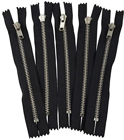 Aerzetix - C61583 - Set di 5 Cerniere Lampo N°4 Non separabili 14cm in Metallo Finitura Cromo - Colore: Nero - tiretto cursore Jeans Gilet pelletteria Cucito Abbigliamento Pantaloni merceria
