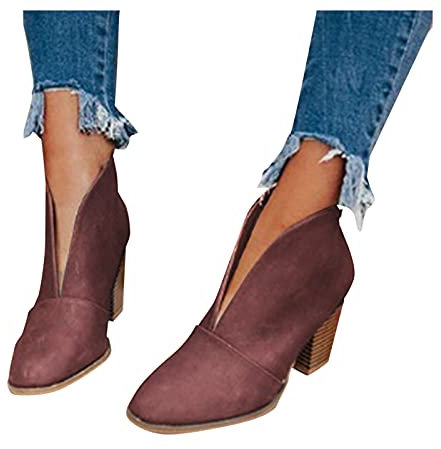 Kobilee Stivali Invernali Donna Pelle Morbidi Stringati Stivaletti Chunky Comode Autunnali con Tacco Stivali Calzino Ankle Chelsea Boots Cowboy Bassi Scamosciati Eleganti Anfibi