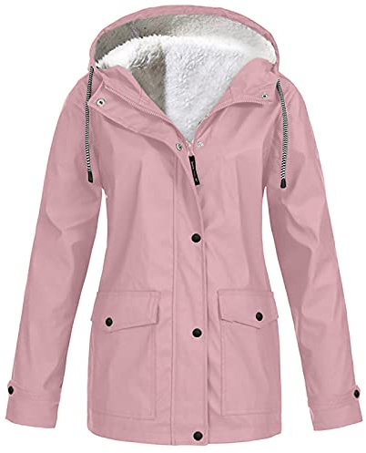 AMhomely Jacket Coats for Women Sale Solid Rain Jacket Outdoor Jackets Waterproof Hooded Raincoat Windproof Overcoats Cardigans Fall Clothes Outfits Fashion Parka Outerwear UK, Pink 1, M