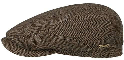 Stetson Belfast Flatcap Schiebermütze Herrenkappe Herringbone mit Innenfutter Baumwolle Herbst Winter braun-schwarz 59 cm