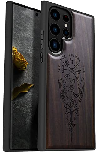 Carveit Wood Case for Galaxy S23 Ultra (Viking Compass-Darkwood) | Samsung Galaxy S23 Ultra Cover, Unique Wooden Design, Engraved Wood with TPU Shockproof Bumper, Wireless Charging Compatible