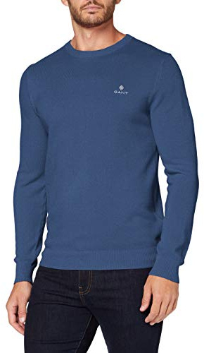 GANT Men's Cotton Pique C-neck Pullover Sweater , Denim Blue Mel,S
