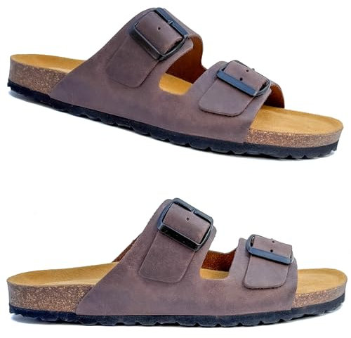GONKOS®, Sandales en Cuir avec Boucles, Cuir Véritable, Liège Naturel, Boucles Réglables au Pied, Sandales Homme/Femme, Sandales de Qualité Fabriquées en Espagne, Couleur Marron Taille 41