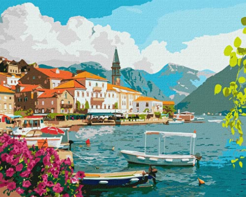 IDEYKA Malen nach Zahlen - 40х50 mit Holzrahmen Komplettset Feiertagsgeschenke DIY Acrylmalerei für Erwachsene Kinder (Sommer in der Bucht von Kotor, 40х50)