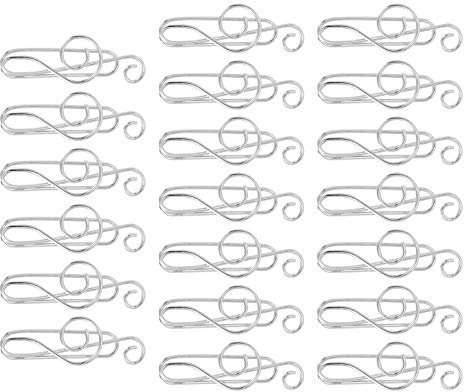 Büroklammern Musik,Musiknoten-Büroklammern,Büroklammern,Notenschlüssel,Klebeband,Klebeverschlüsse,20 Stück Musiknoten-Büroklammern,Musikbinder,Form,Kreativität,Modellierung,Metall,(Silber)