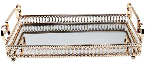 Bandeja rectangular para servir con espejo, plato de frutas para alimentos, para joyas, L