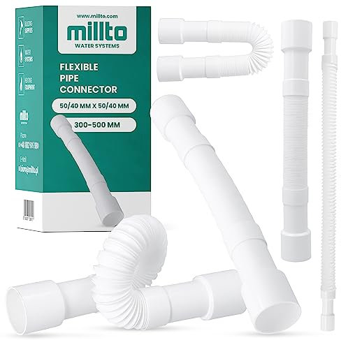 Millto™ Tuyau d'évacuation flexible 50/40 mm en polypropylène blanc Raccord universel Tuyau de raccordement réglable Compatible avec toutes les configurations
